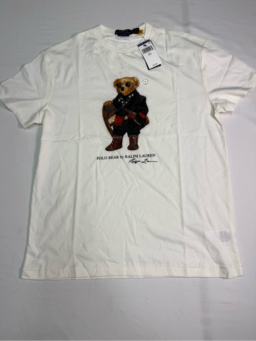 Polo Ralph Lauren Polo Bear T Shirt Cream White Size Medium 100% Cotton